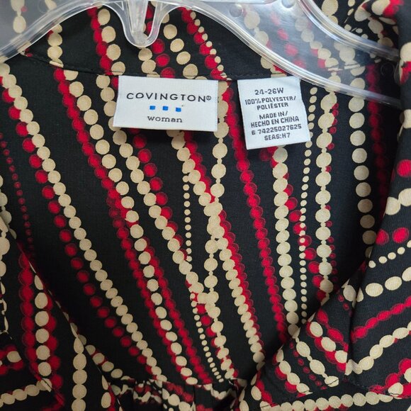 COVINGTON 3/4 Sleeve, Multicolor Bead Print Button Front Blouse. - Picture 4 of 5